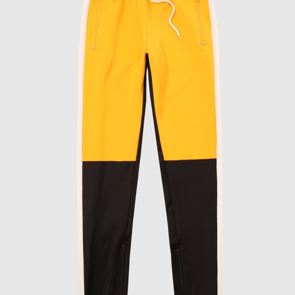 Men's Color Block 3-Tone Track Pants Black Yellow White (J-29)
